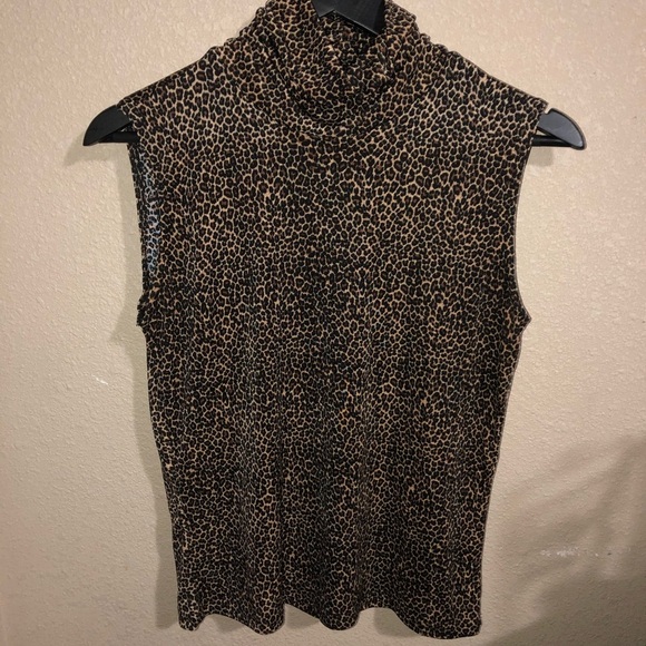 Sleeveless Cheetah Print Turtle Neck Blouse - Picture 1 of 2